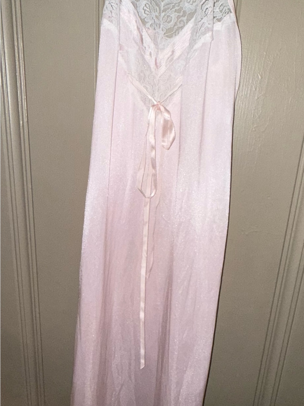 Vtg 1960’s Pink Nylon Lace Nightgown Full Length ILGWU Union Made USA Small